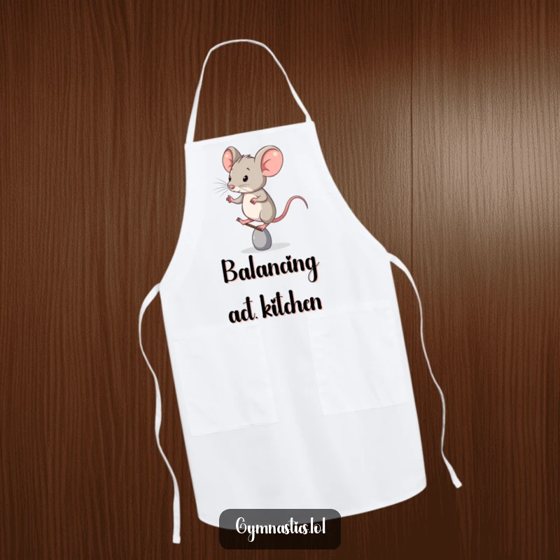 Funny Apron: A determined mouse attempts a hilarious single-toe balance while cooking, bringing comic relief to the kitchen.