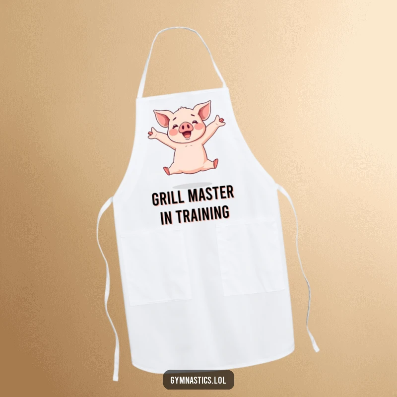 Funny Piglet Apron: Cheerful piglet in a dynamic split leap, ready to tackle culinary adventures with a smile.
