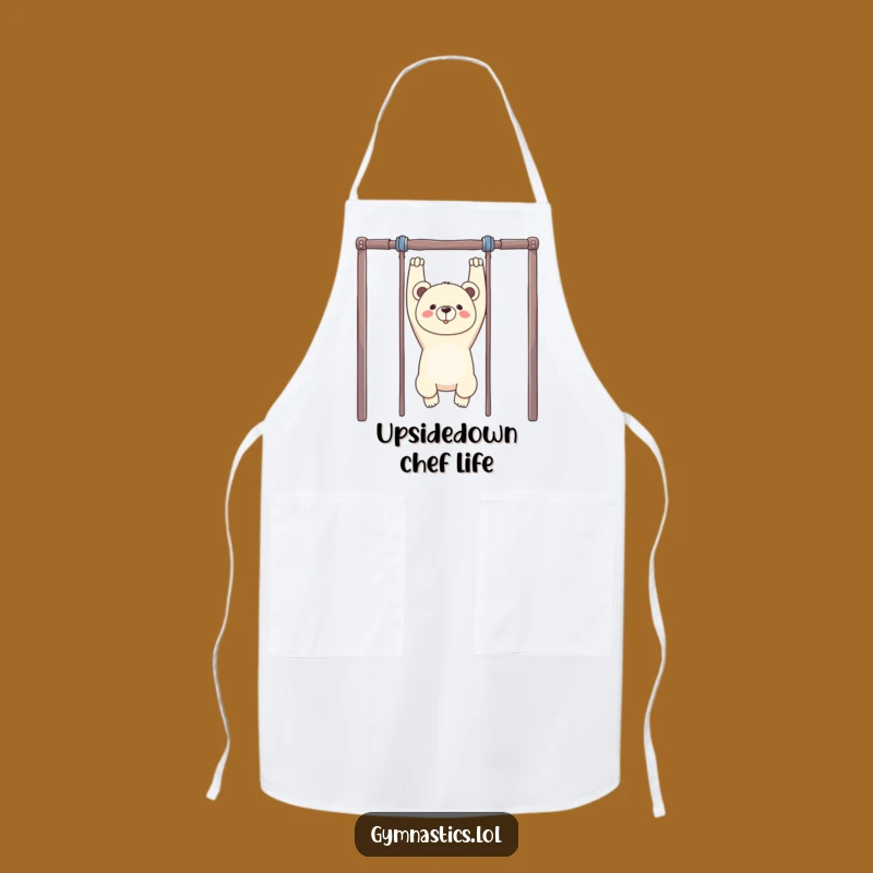 Funny Bear Gymnastics Apron: Chef's Upside Down Bear Kitchenwear