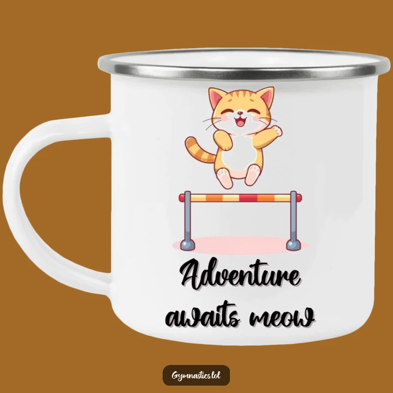 Funny Cat Hurdle Camping Mug: Confident Outdoor Agility