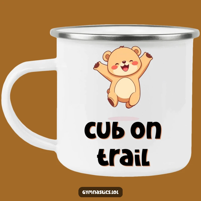 Funny Bear Cub Camping Mug: Enamel Mug with Joyful Cub