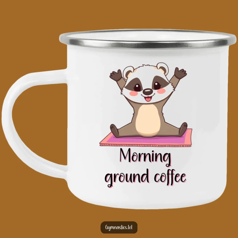Funny Badger Split Gymnastics Camping Mug: Cheerful Outdoor Flexibility