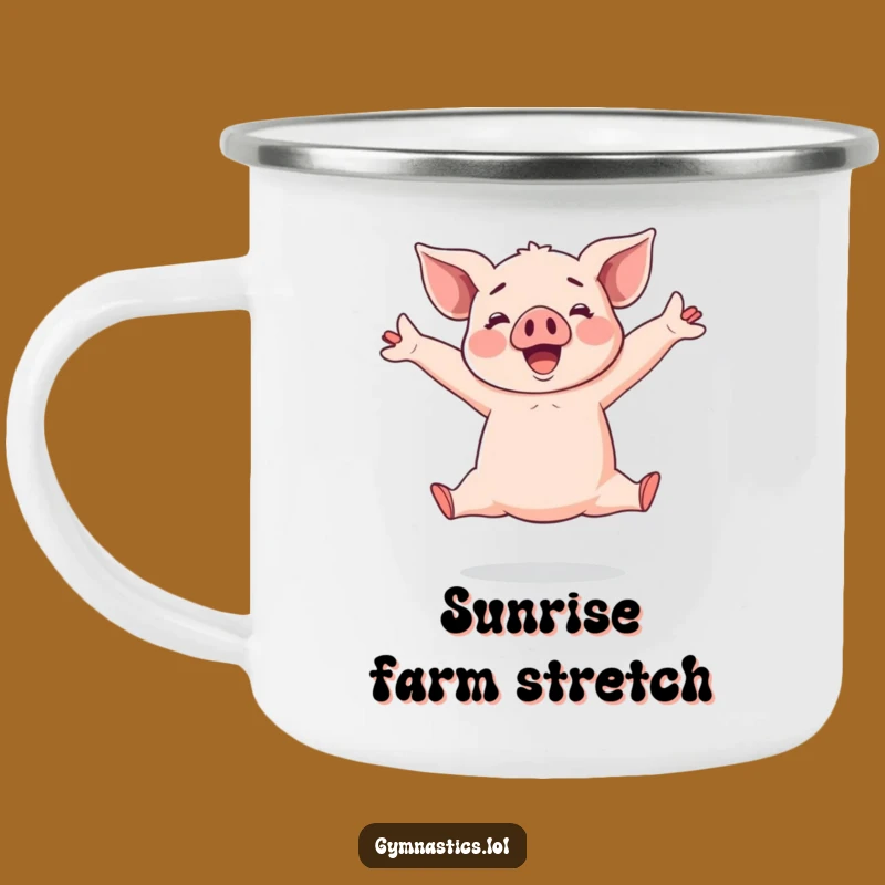 Funny Piglet Camping Mug: Cheerful Acrobat's Split Leap for Outdoor Adventures