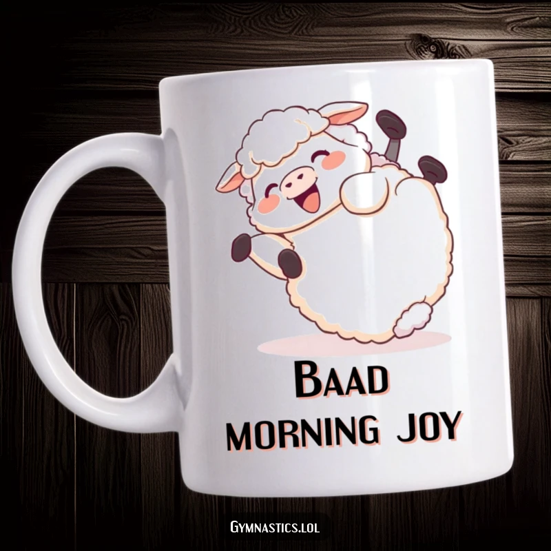 Funny Mug: A giggling sheep is depicted rolling end over end in a joyful, playful tumble, radiating pure, silly happiness.