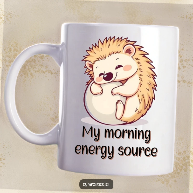 Funny Hedgehog Yoga Mug: A happy hedgehog rolls into a perfect ball pose, bringing joy and humor to your collection.