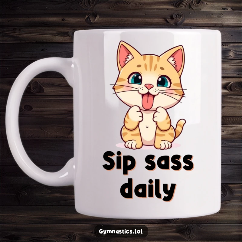 Funny Cat Yoga Pose Mug: A curious cat sticks its tongue out while holding a yoga pose, offering a humorous and relatable design.
