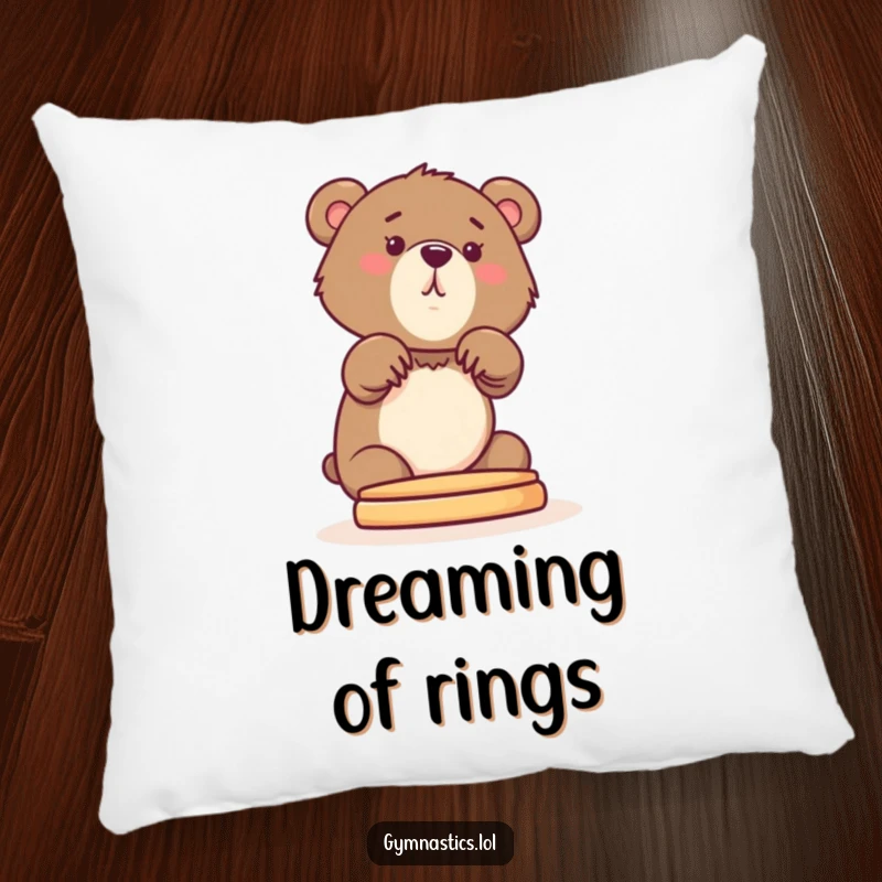 Funny Bear Cub Pillow with a curious cub stretching its front paws onto a pommel horse, offering comfort and humor.