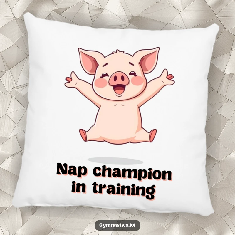 Funny Piglet Pillow: Cheerful piglet in a wide split leap pose, bringing comfort and a touch of humor to any room.