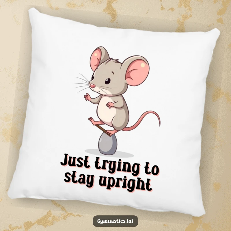 Funny Pillow: A determined mouse is shown balancing perfectly on its toe, offering cozy comfort and a hint of comical struggle.