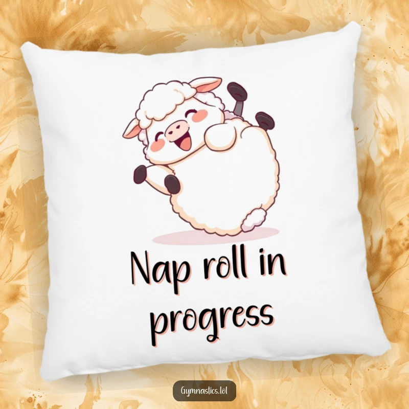 Funny Pillow: A giggling sheep is shown rolling end over end in a playful tumble, offering soft comfort and humorous appeal.