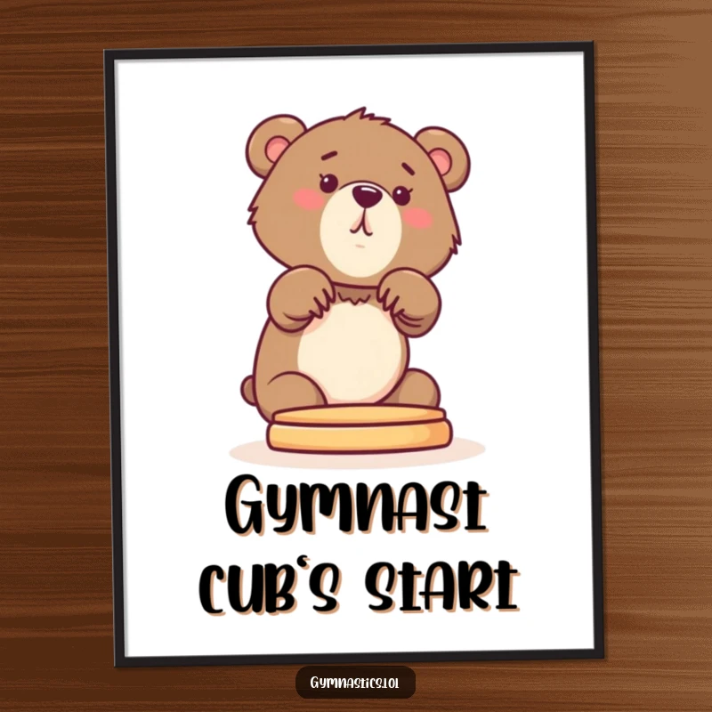 Funny Bear Cub Digital Art Print of a curious cub stretching its front paws onto a pommel horse, for instant humor.