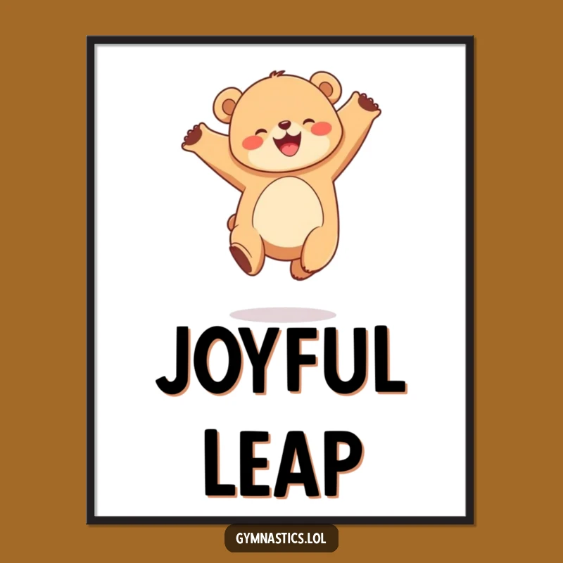 Funny Bear Cub Digital Print: Joyful Cub's Graceful Leap Art
