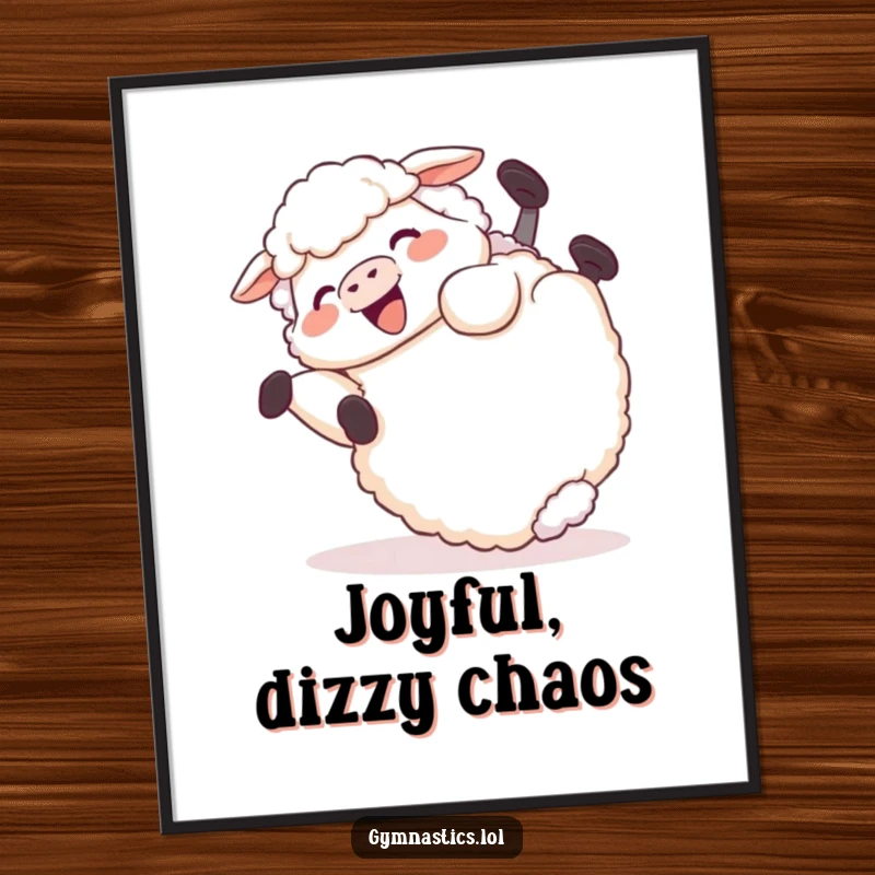 Funny Digital Art Print: A giggling sheep rolls end over end in a hilarious tumble, offering instant, joyful wall decor.