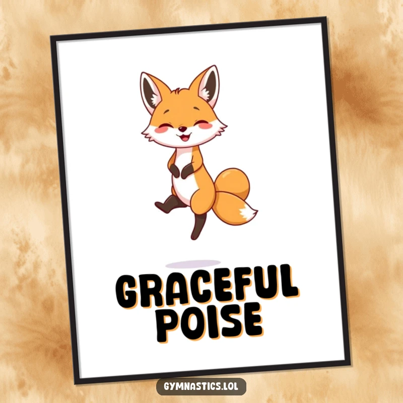 Funny digital art of a smiling fox in a funny, precarious pose, balancing perfectly on one small, determined foot.