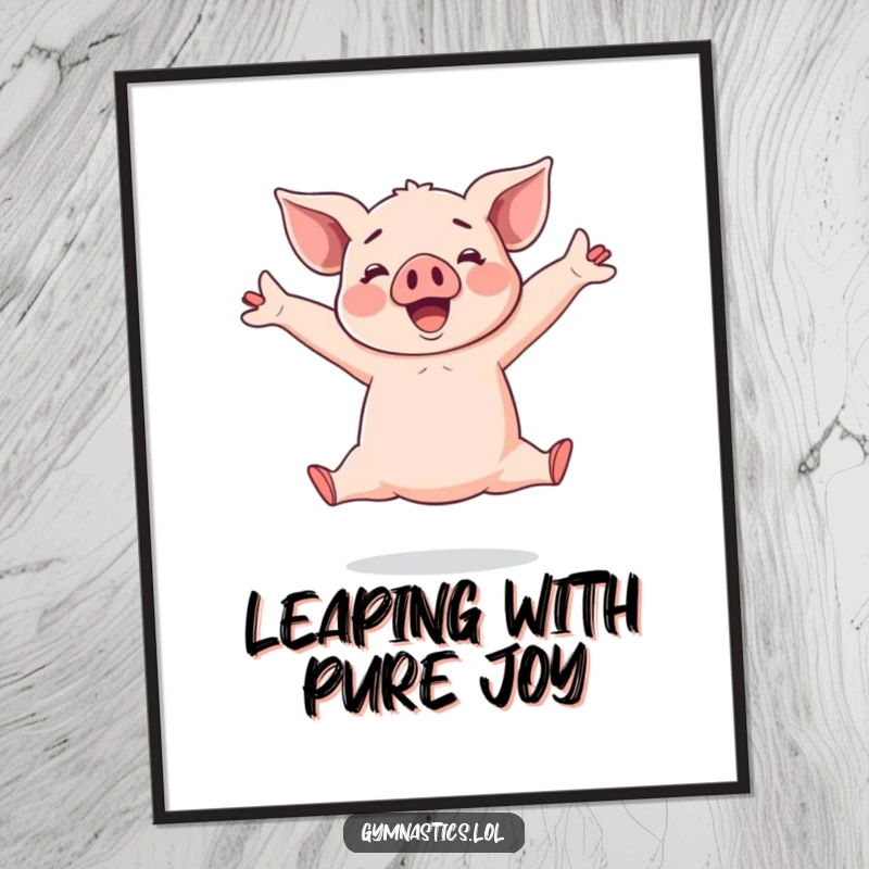 Funny Piglet Digital Art Print: Cheerful piglet performing an impressive split leap, full of energy and playful charm.