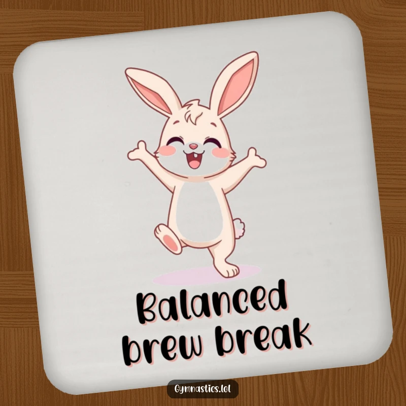 Funny Bunny Coaster: Happy bunny in a wobbly handstand, bringing humor and determination to any table surface.
