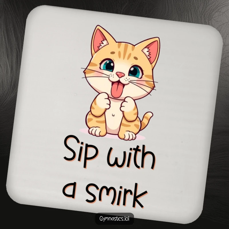 Funny Cat Yoga Coaster: A curious cat sticks its tongue out while holding a pose, offering a humorous and protective surface for drinks.