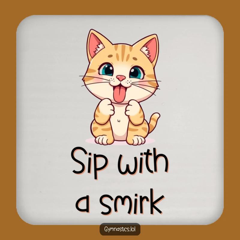 Funny Cat Yoga Coaster: Protect Surfaces with a Tongue-Out Pose