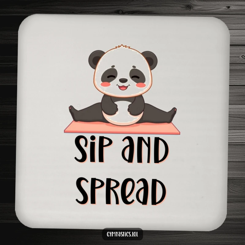 Funny panda coasters with a contented panda cub attempting to do a split on a yoga mat, great for cute surface protection.