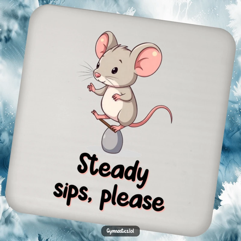 Funny Coasters: A determined mouse hilariously balances on one toe, adding a comical touch to protect surfaces.