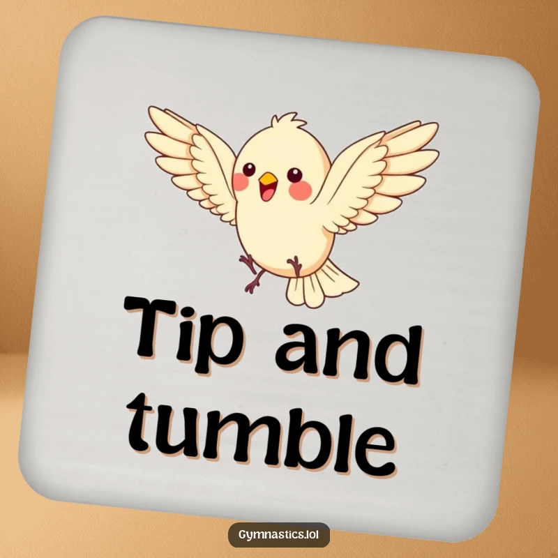 Funny Bird Coaster: A bouncing bird does a somersault, wings spread wide, offering surface protection with energetic whimsy, a great funny gift.