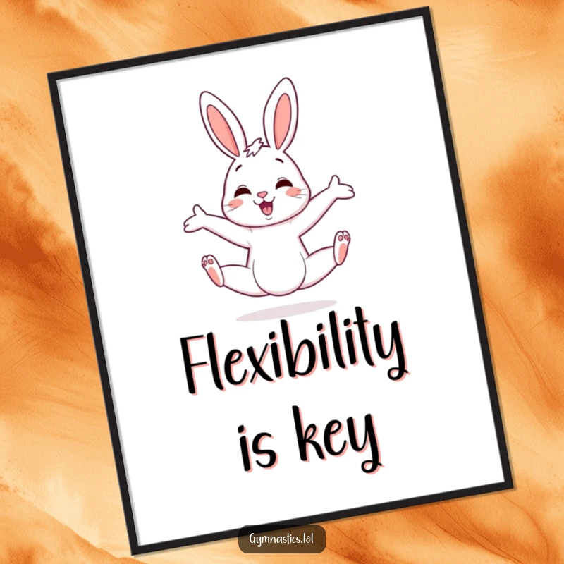 Funny bunny poster showcasing a cheerful bunny in an exaggerated split with legs askew, perfect for humorous wall art.