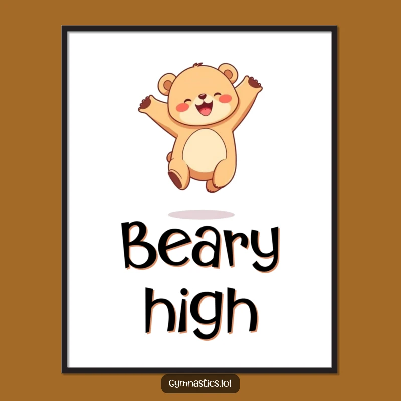 Funny Bear Cub Poster: Joyful Cub's Graceful Leap Art
