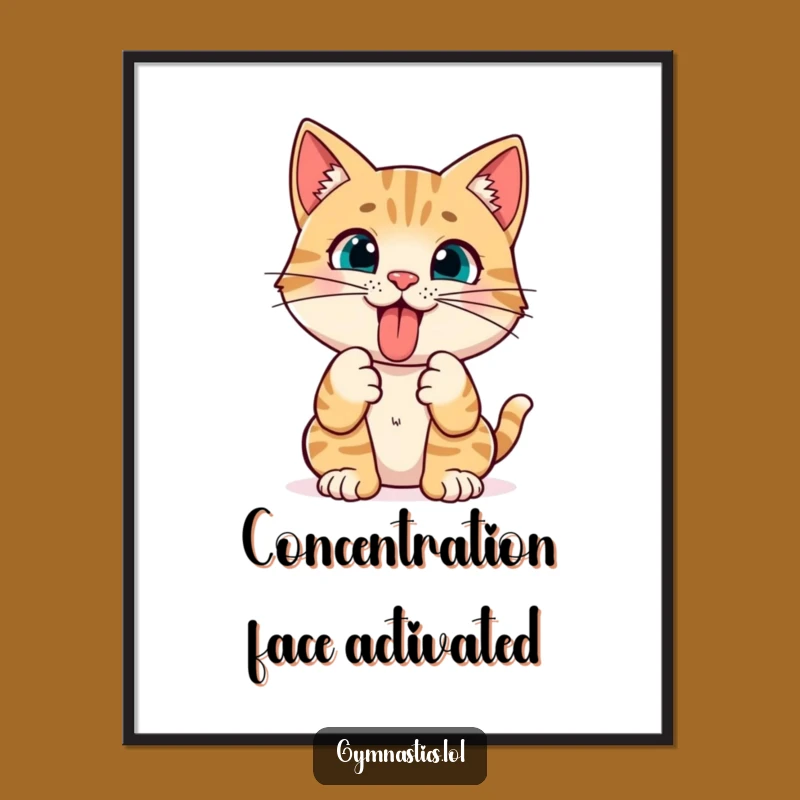 Funny Cat Yoga Art Poster: Quirky Tongue-Out Pose Wall Decor