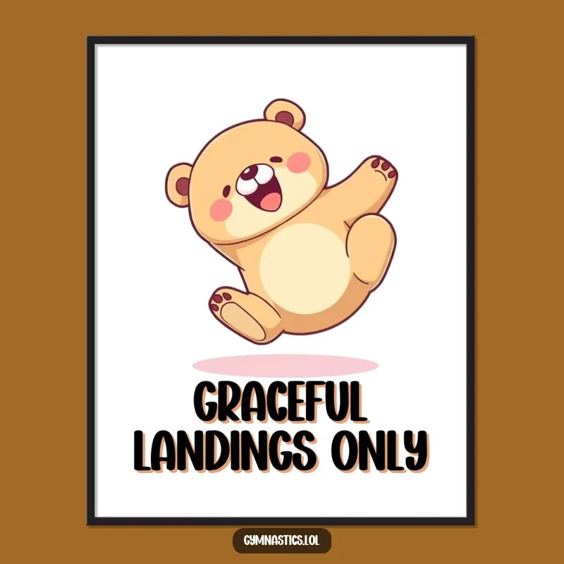 Funny Bear Tumble Poster: Artistic Cartoon Bear Landing Gracefully, Premium Funny Gift