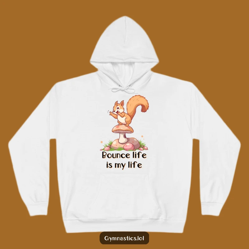 Funny Squirrel Somersault Hoodie - Cozy Mushroom Acrobat Wearable Art