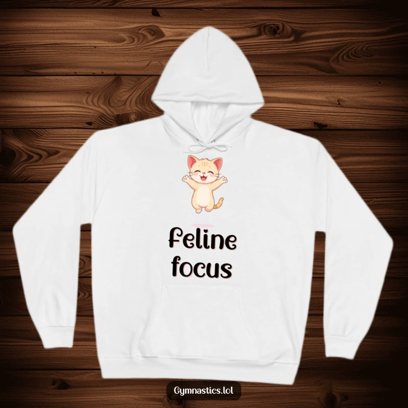 Funny Kitten Hoodie featuring a happy cat balancing on one paw, arms gracefully posed, making it a cozy and funny gift.