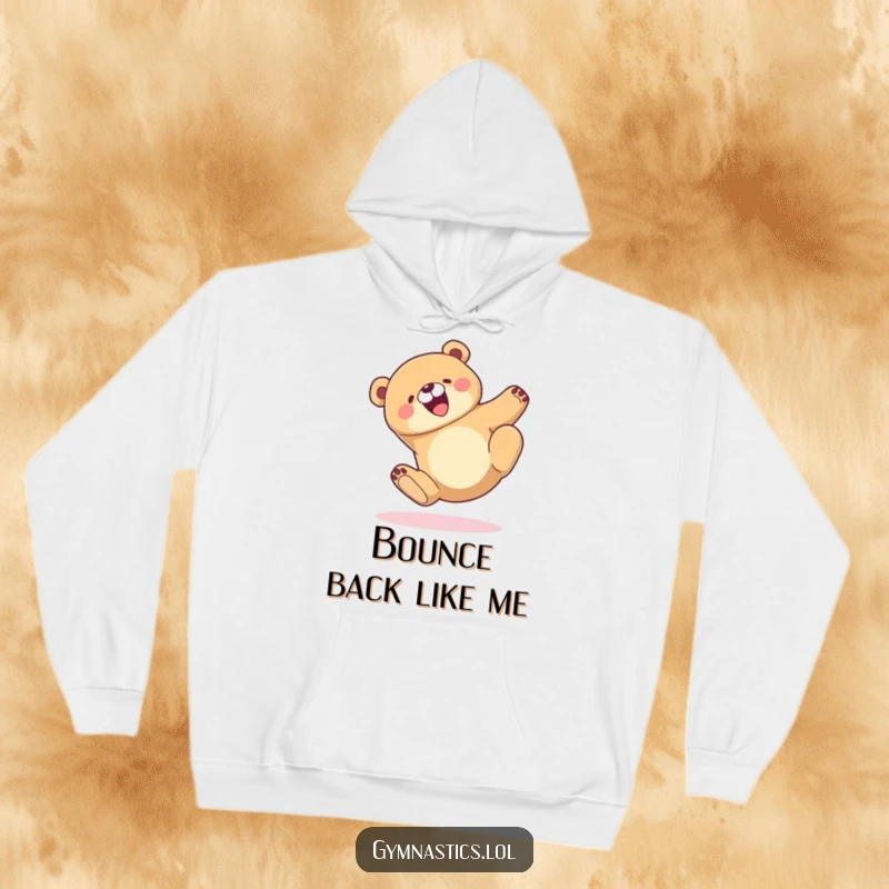 Funny Hoodie featuring a joyful bear executing a perfect tumble with grace, landing on its feet with a happy expression.