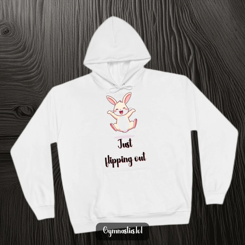 Funny hoodie featuring a bouncy rabbit performing a cartwheel with sheer joy, offering comfort and a splash of playful energy.