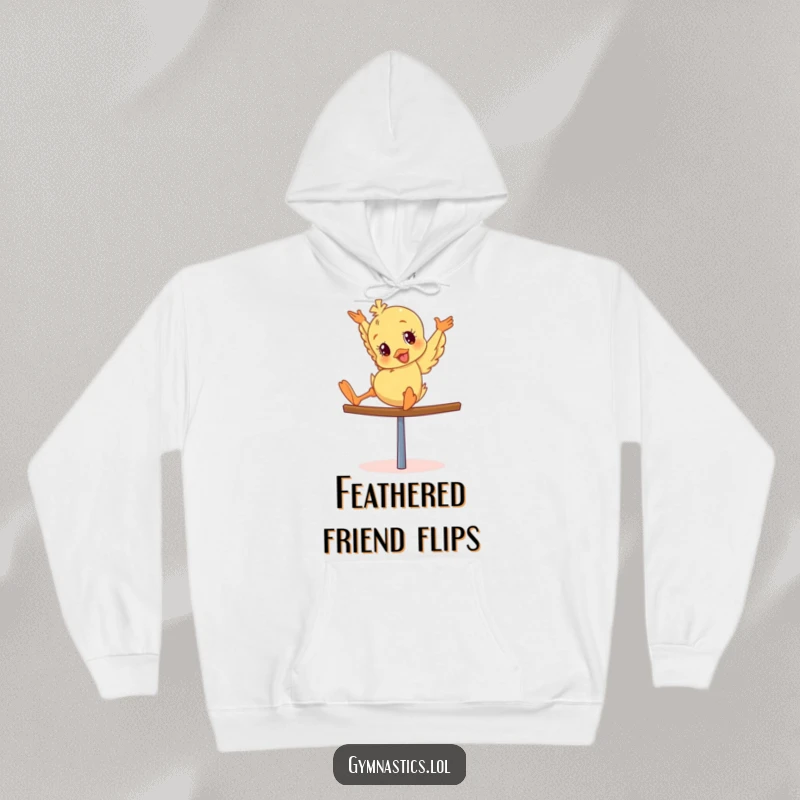 Funny Duckling Hoodie: Giddy duckling tumbling head over heels on a balance beam, radiating pure, uninhibited fun.