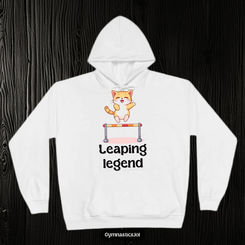 Funny Cat Hoodie: A confident cat leaps over a miniature hurdle with ease, offering cozy comfort and athletic humor, a great funny gift.