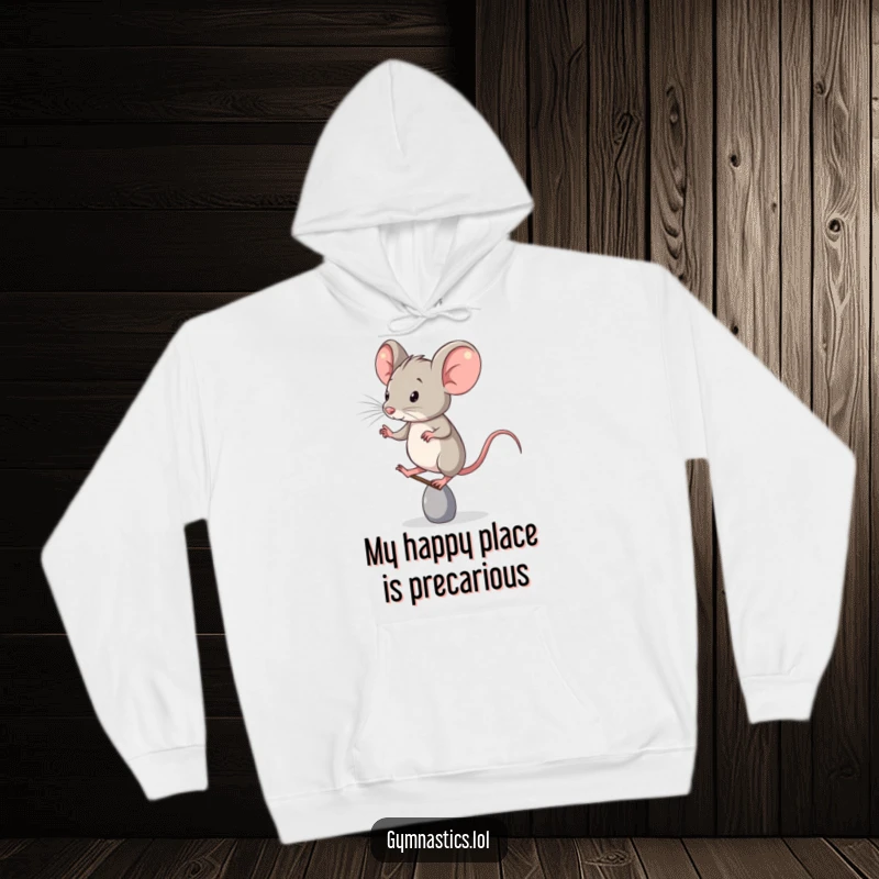 Funny Hoodie: A determined mouse boldly balances on one toe, looking surprisingly steady in this humorous and cozy garment.