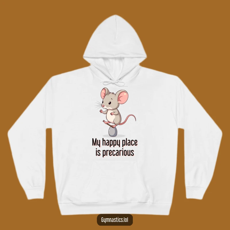 Funny Hoodie: Cozy Mouse's Determined Toe Balance for Ultimate Comfort