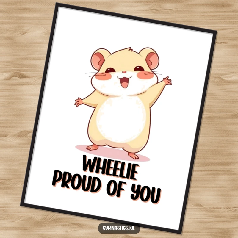 Funny Free Printable Wall Art: A chubby hamster performing a proud cartwheel with a beaming smile, full of zest.