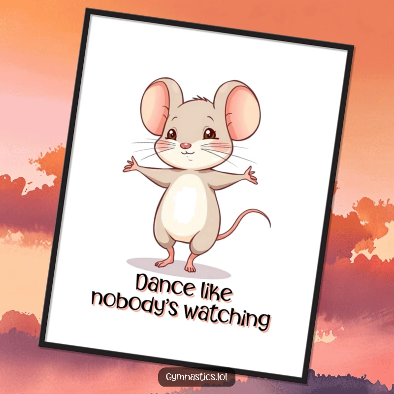 Funny Free Printable Wall Art capturing a shy mouse mid-pirouette, radiating bashful charm and artistic flair.