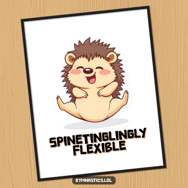 Funny free printable hedgehog giggling while doing a perfect split, a quirky and delightful piece of downloadable wall art.