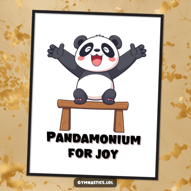Funny Free Printable Wall Art: A delighted panda with arms outstretched, balancing perfectly on a beam.