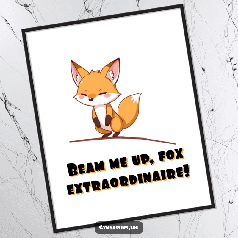 Funny Free Printable Wall Art: A determined fox showcasing incredible balance on a narrow beam.