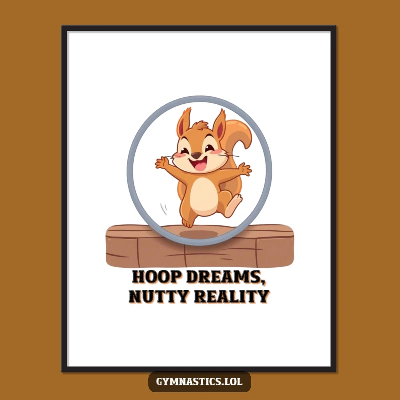 Funny Free Printable Wall Art: Squirrel Hoop Jump Grinning Downloadable Decor