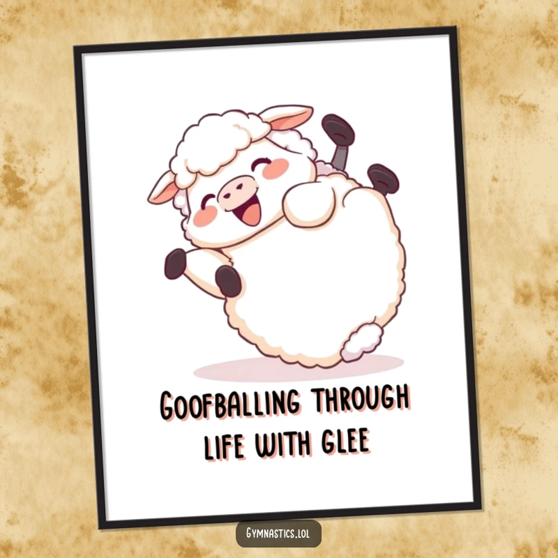 Funny Free Printable Wall Art of a giggling sheep rolling end over end in a field of grass.