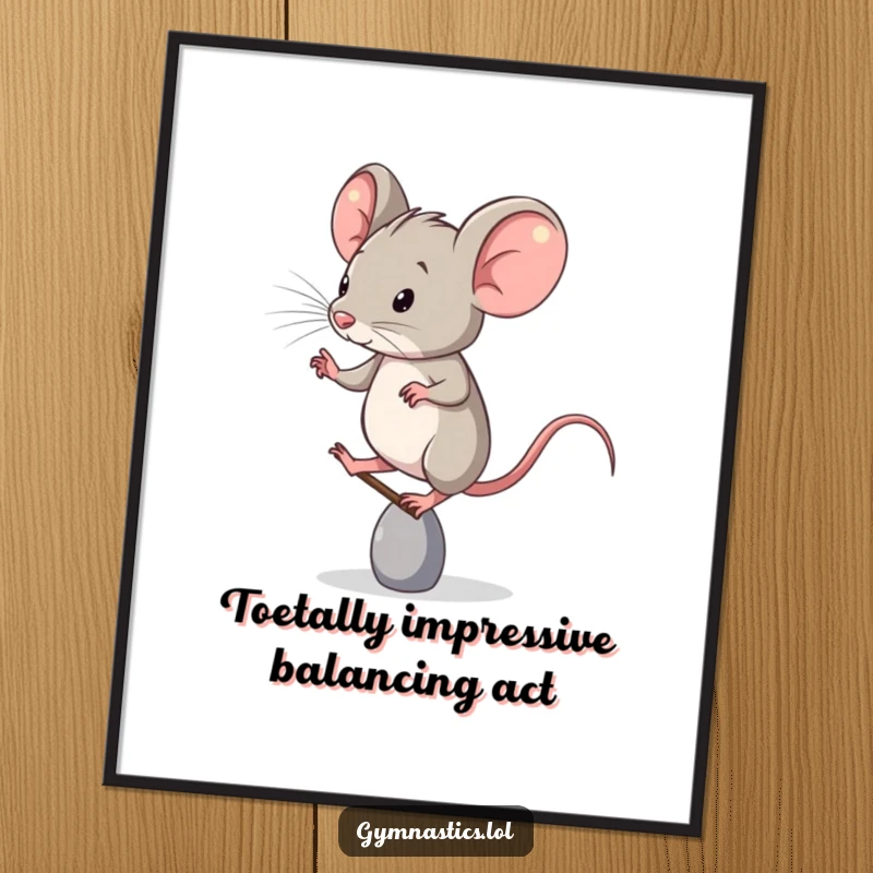Funny Free Printable Wall Art depicting a determined mouse performing an impressive balancing act on its tippy-toe.