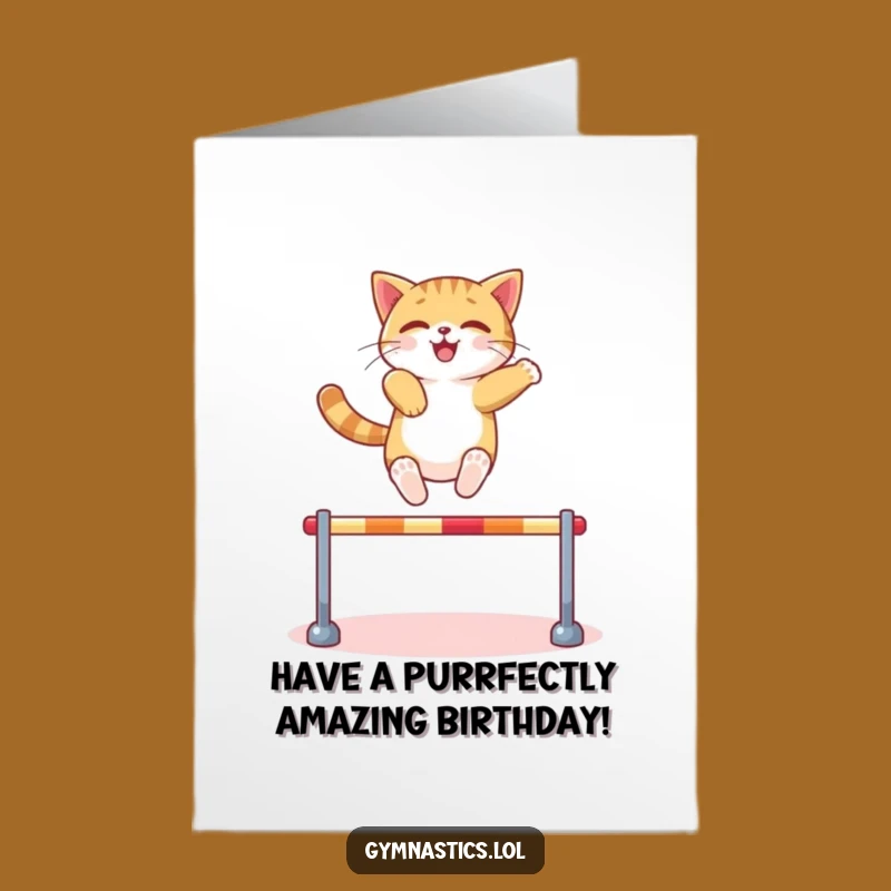 Free Printable Birthday Card: Confident Cat Leap - Agile Funny Downloadable Gift!