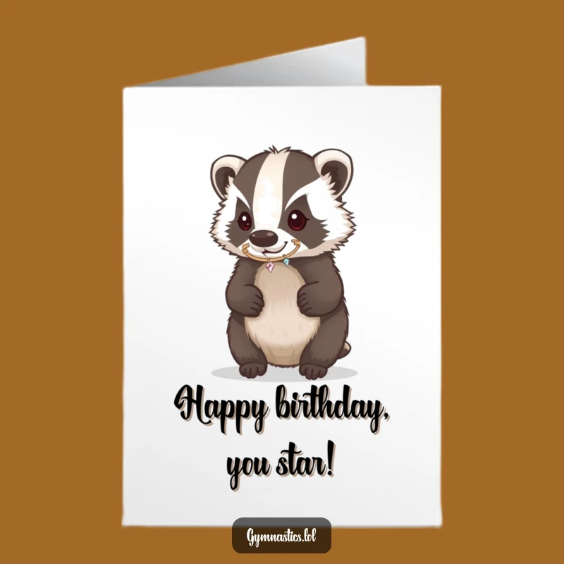 Free Printable Birthday Card: Funny Badger Hoop Trick, Perfect Downloadable Gift!