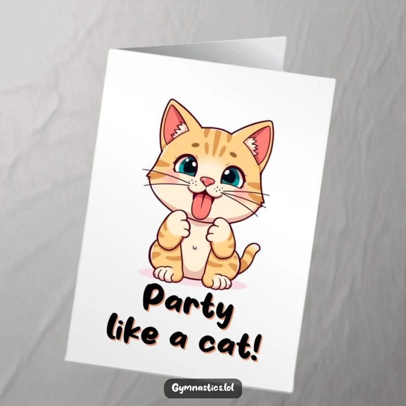 Funny Free Printable Birthday Card: A curious cat sticking its tongue out while striking a playful pose.