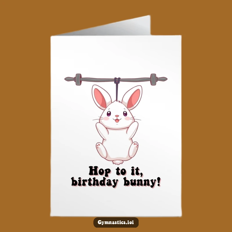 Free Printable Funny Birthday Card: Rabbit Uneven Bars - Hilarious Downloadable Gift