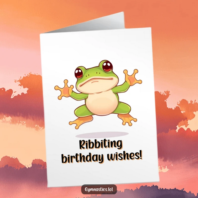 Funny Free Printable Birthday Card: A leaping frog landing comically on its nose, a guaranteed giggle-starter.